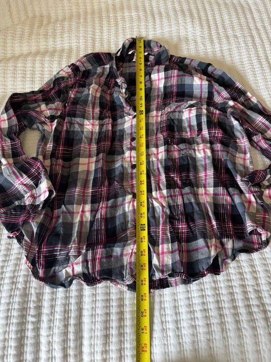 Victoria's Secret Pink Grey Plaid Flannel Pajama Top Silver Metallic Thread XL - Picture 4 of 12